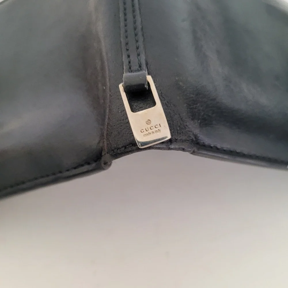 Gucci Mens Black Leather Bifold Wallet Silver Logo Tab 034-3761-1082 Made Italy